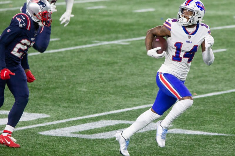 Buffalo Bills wide receiver Stefon Diggs (R) signed a contract extension in 2022. File Photo by Matthew Healey/UPI