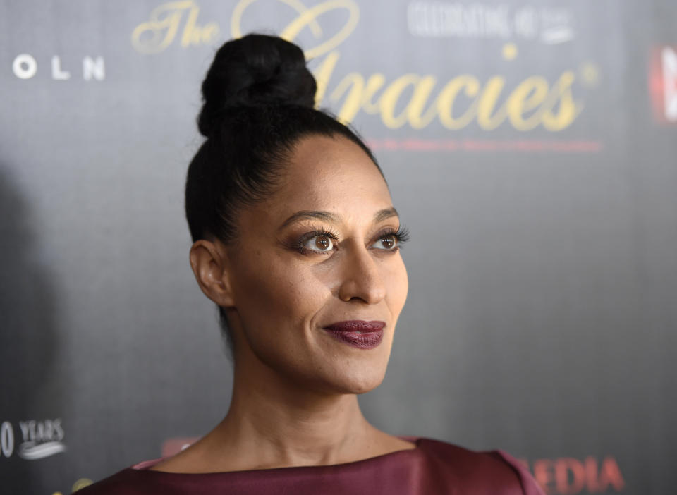 Tracee Ellis Ross arrives at the 40th Anniversary Gracies Awards at the Beverly Hilton Hotel on Tuesday, May 19, 2015, in Beverly Hills, Calif. The event supports the AWMF's many educational programs, charitable activities, public service and scholarship campaigns that benefit women in media. (Photo by Chris Pizzello/Invision/AP)