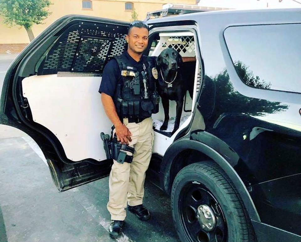 This undated photo provided by the Newman Police Department shows officer Ronil Singh of Newman Police Department. The Stanislaus County Sheriff's Department said Singh was conducting a traffic stop early Wednesday when he called out "shots fired" over his radio.