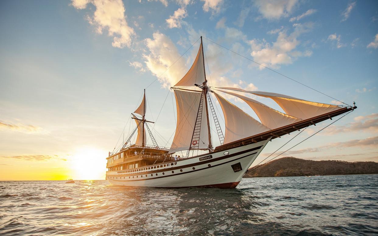 Head to Bali on the Prana by Atzaro, the biggest two-masted pinisi boat ever built