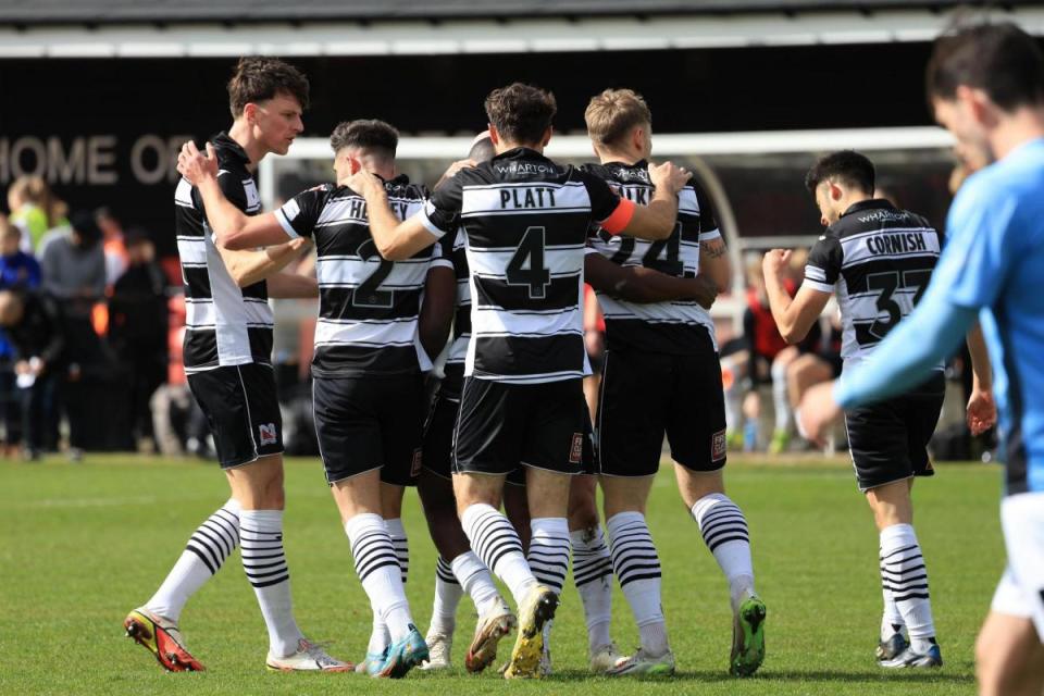 Darlington celebrate one of their goals today against Southport <i>(Image: Dave Arrowsmith)</i>