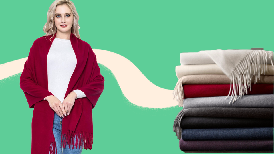 Invest in this red scarf that doubles as a blanket and is available at Amazon