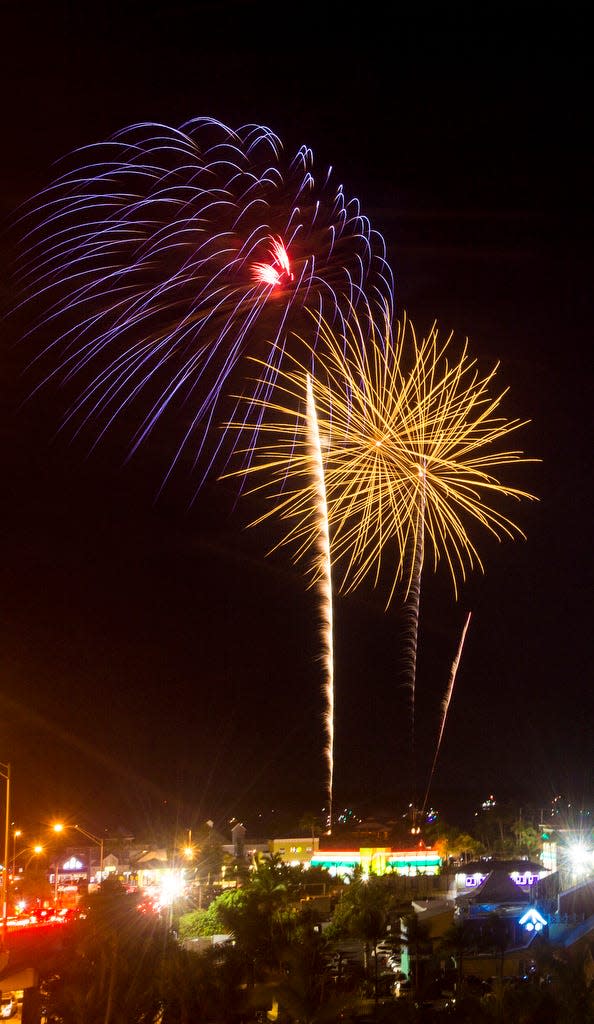 Fireworks light up the skies over Fort Myers Beach, Florida on Sunday, July 4, 2021. More fireworks will appear this New Year's Eve.