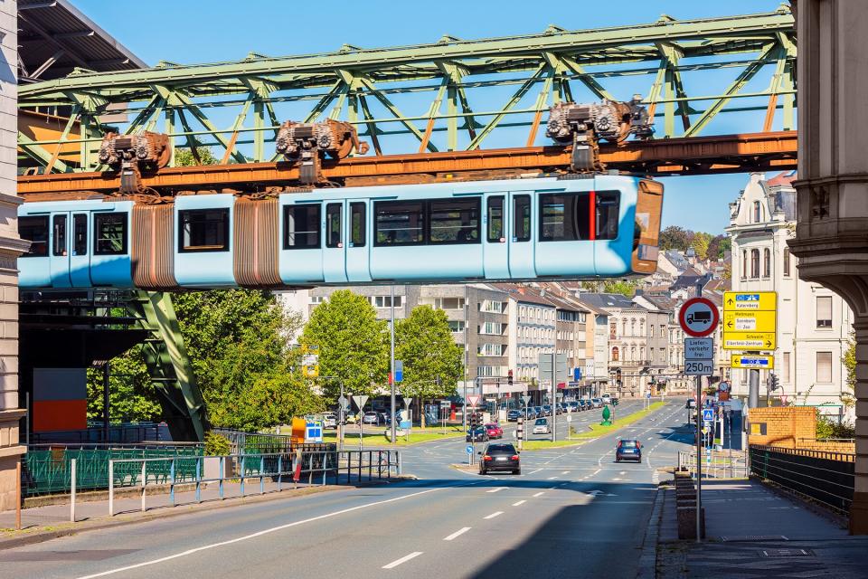 Schwebebahn Train Crossing a Street in Wuppertal Germany