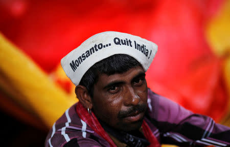 A farmer attends a day-long protest in New Delhi. REUTERS/Adnan Abidi