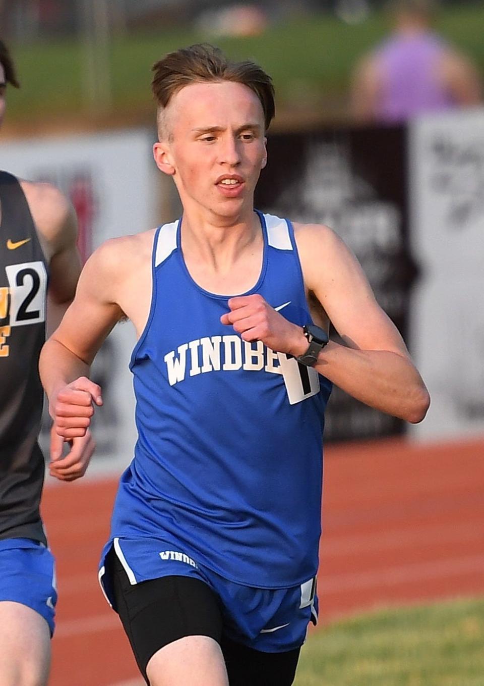 Windber's Joe McKelvey competes in the boys 3200-meter run during the District 5 Class 2A Track and Field Championships, Wednesday, at Northern Bedford High School.