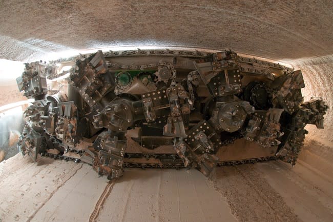 The cutting face of a potash borer is shown in a deep shaft at PotashCorp's Rocanville potash mine, in Rocanville, Sask., in a 2007 photo. THE CANADIAN PRESS/Troy Fleece