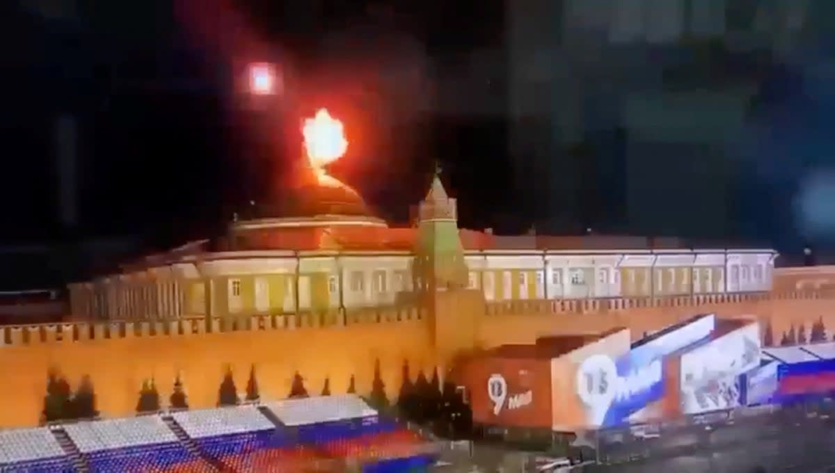 A still image from video said to show alleged Ukrainian drone attack on Kremlin (via REUTERS)