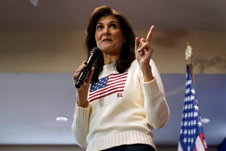 Republican presidential candidate Nikki Haley speaks during a town hall, Monday, Dec. 18, 2023, in Nevada, Iowa. (AP)