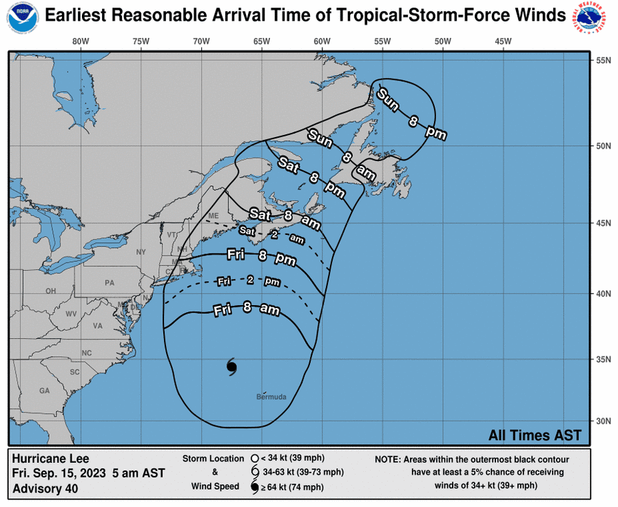 Hurricane Lee wind forecast, as of Friday morning