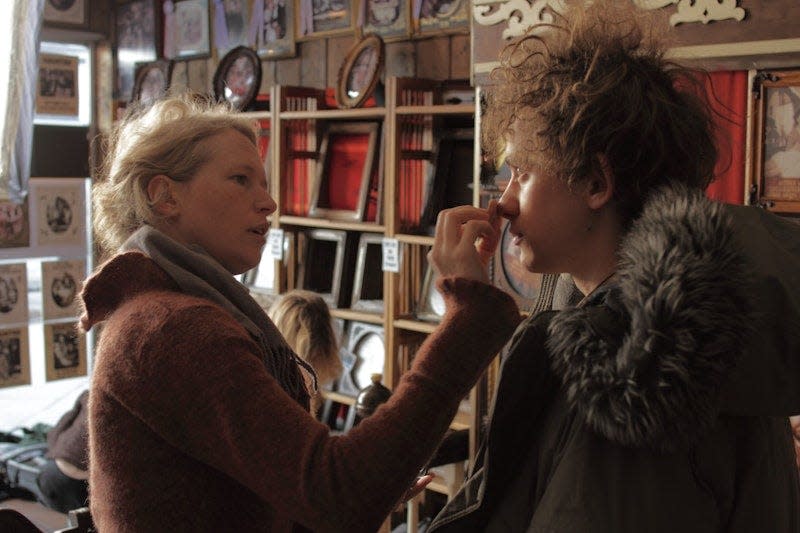 "The Dish & the Spoon" director/writer Alison Bagnall with actor Olly Alexander during filming at Delaware's beaches.