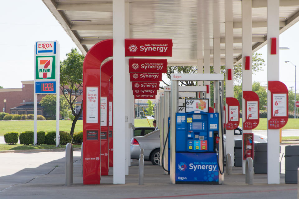 Photo taken on April 20, 2020 shows an Exxon gas station in Plano, Texas, the United States. U.S. oil prices crashed to the negative territory for the first time in history on Monday. (Photo by Dan Tian/Xinhua via Getty) 