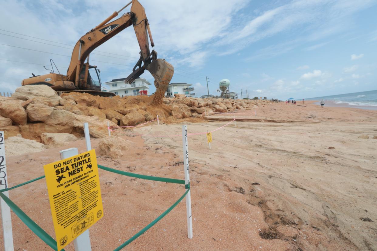 Officials were concerned that a nearby turtle nest might affect work being done on a washout along State Road A1A in Flagler Beach, but it was later determined to be far enough away from the construction.