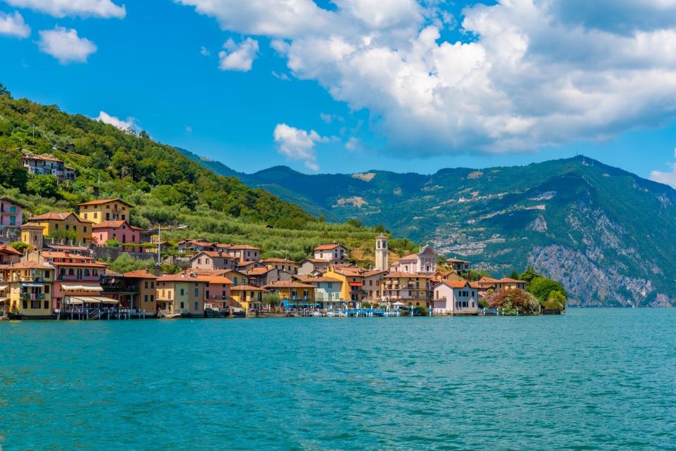 Colorful houses line the side of Monte Isola.