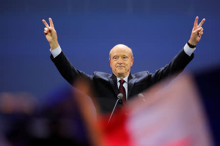 French politician Alain Juppe, current mayor of Bordeaux, a member of the conservative Les Republicains political party and candidate for their center-right presidential primary, attends a campaign rally in Paris, France, November 14, 2016. REUTERS/Benoit Tessier