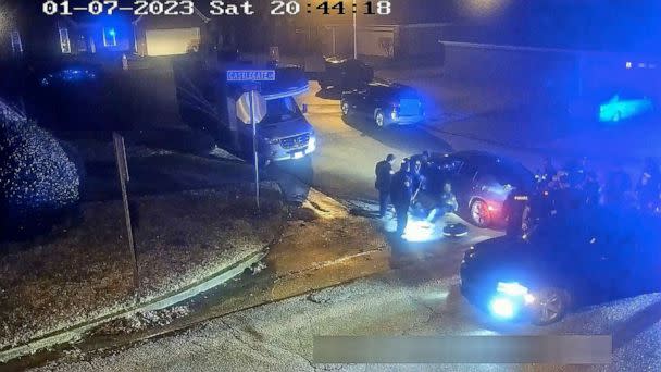 PHOTO: This image from video released on Jan. 27, 2023 shows Tyre Nichols seated leaning against a car during an attack by five Memphis police officers on Jan. 7, 2023, in Memphis, Tenn. (City of Memphis via AP)