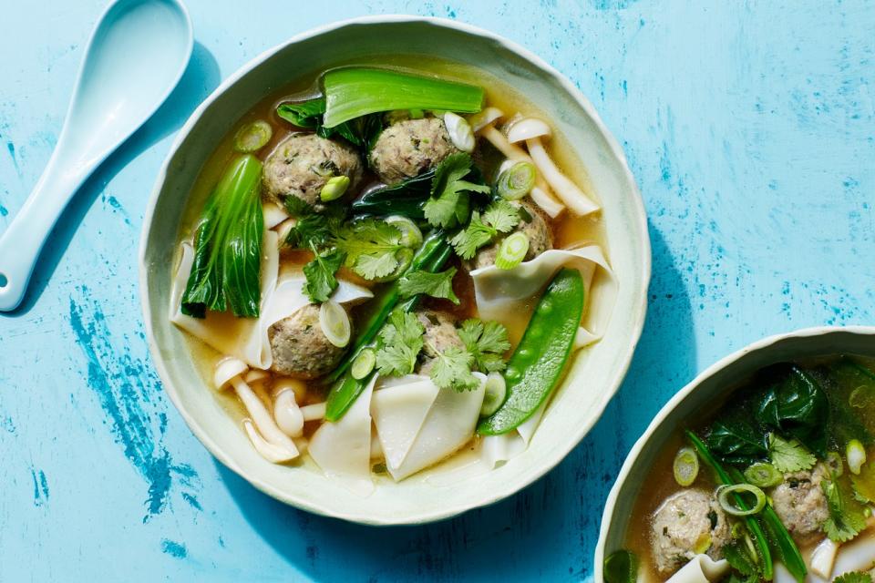 Wonton Soup with Mushroom-Zucchini "Meatballs"