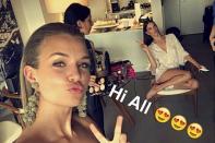 Josephine Skriver and Alessandra Ambrosio getting ready together for the CFDA Awards.