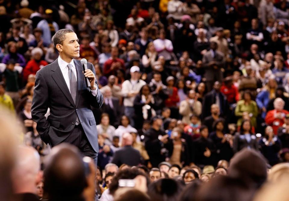 Democratic presidential hopeful U.S. Sen. Barack Obama (D-IL) speaks to supporters during a rally at the 1st Mariner Arena February 11, 2007 in Baltimore, Maryland. (Photo by Mark Wilson/Getty Images)