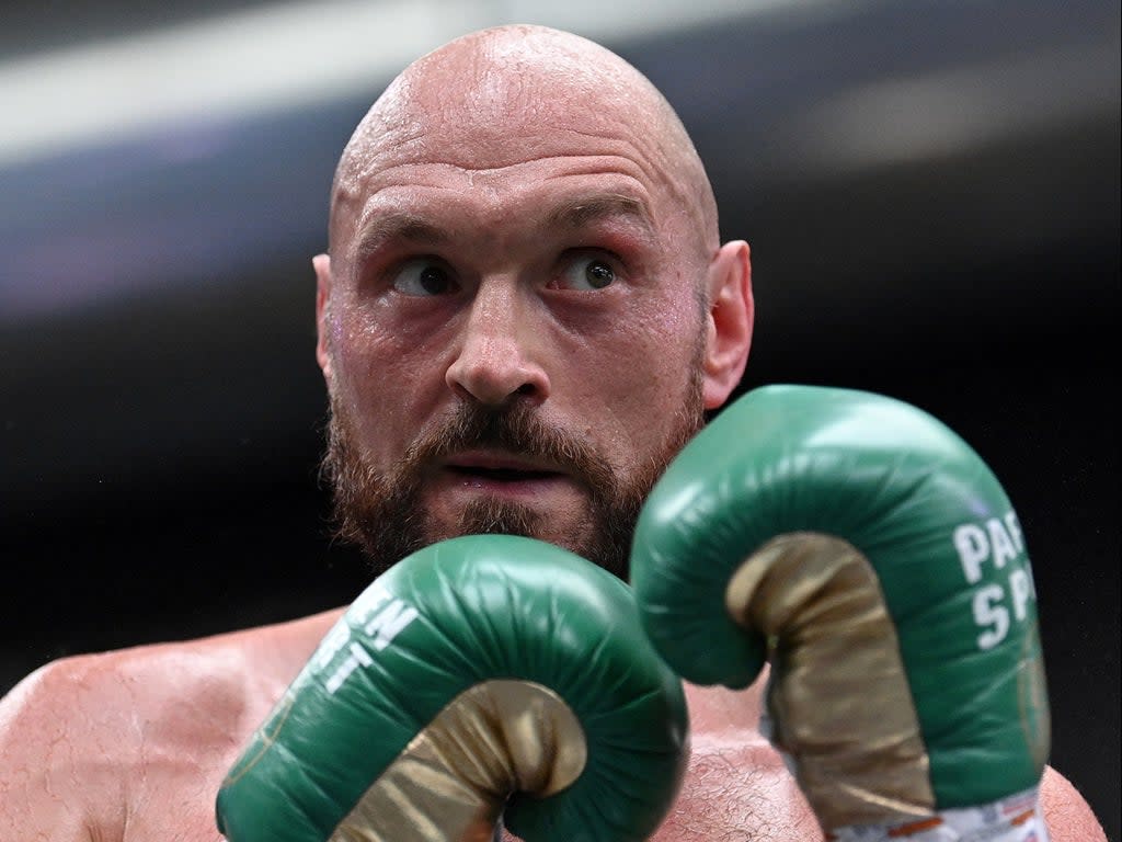 Tyson Fury at an open workout on Tuesday, ahead of his fight with Dillian Whyte (AFP via Getty Images)