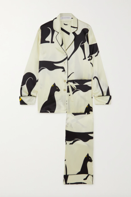 Lila printed silk crepe de chine pajama set