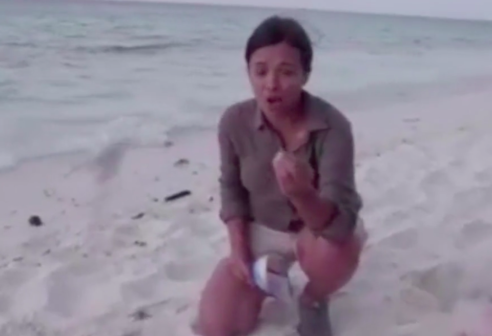 Blue Planet Live presenter Liz Bonnin was releasing baby turtles into the sea (Picture: BBC)