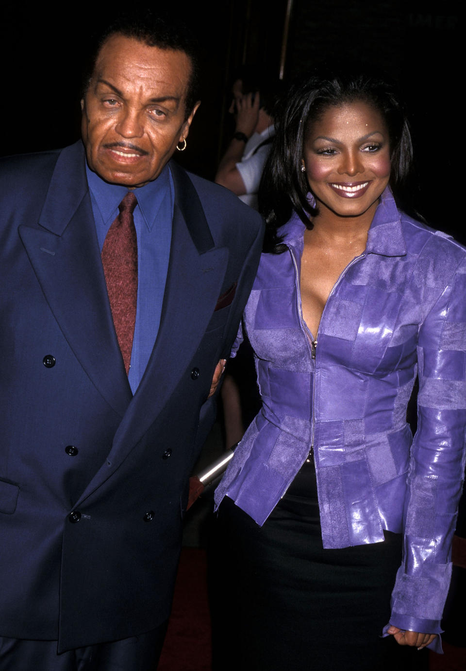 Singer Janet Jackson and father Joe Jackson attend the "Nutty Professor II: The Klumps" Universal City Premiere on July 24, 2000 at Universal Amphitheatre in Universal City, California. (Photo by Ron Galella, Ltd./Ron Galella Collection via Getty Images)