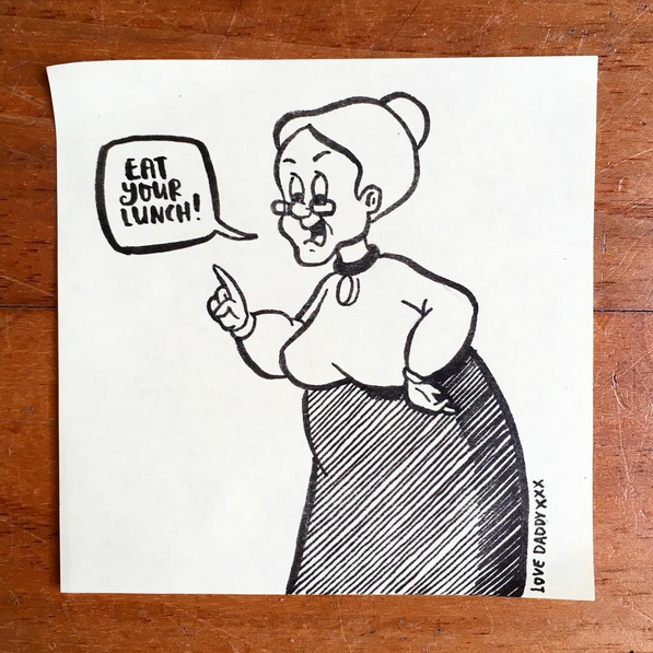 Dad wins at school lunches with illustrated Post-it notes