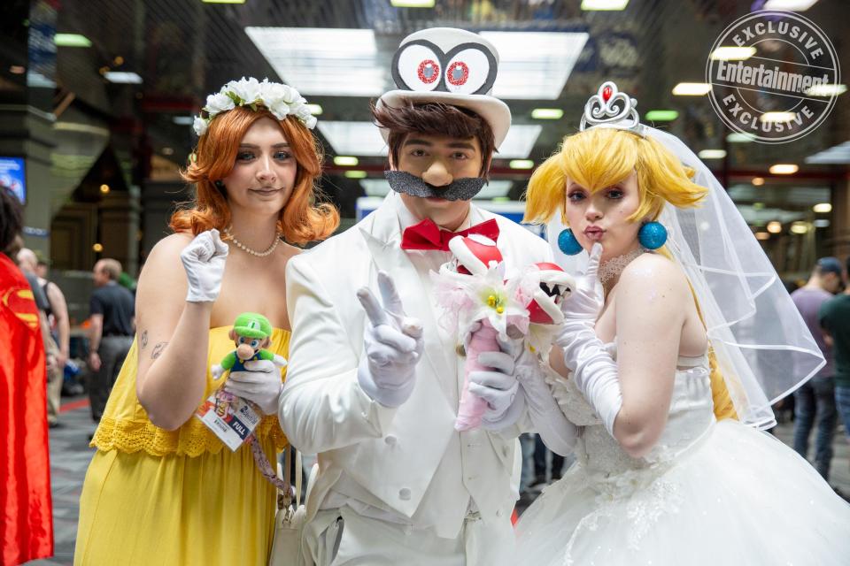 Daisy, Mario, and Princess Peach from Super Mario Bros. Odyssey cosplayers