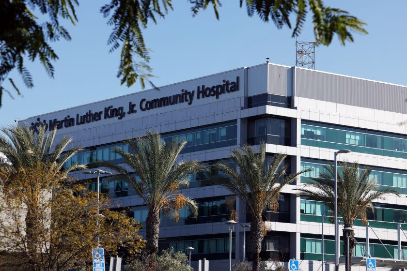 LOS ANGELES, CA - DECEMBER 17: The scene is photographed in front of Martin Luther King Jr. Community Hospital on Friday, Dec. 17, 2021 in Los Angeles, CA. (Dania Maxwell / Los Angeles Times)