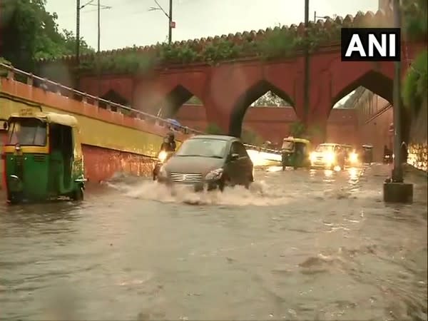 Visual of waterlogging in Yamuna Bazar area. (Photo/ANI)