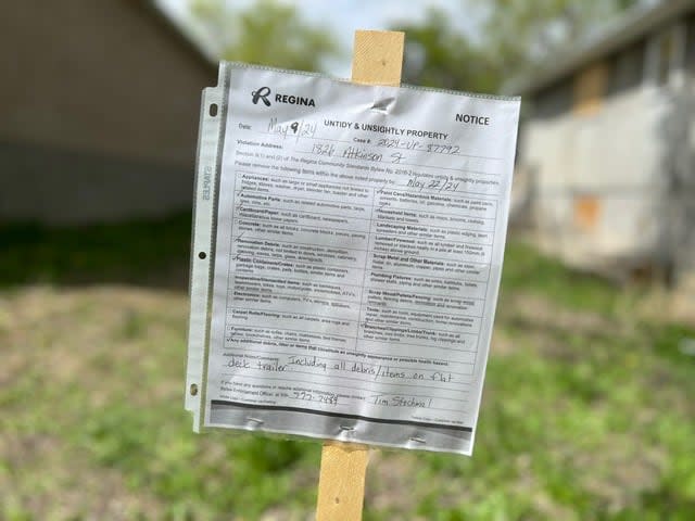 Thomas-Cameron received a notice from the City of Regina, which she didn't know about until neighbours contacted her, to remove garbage on her lot.