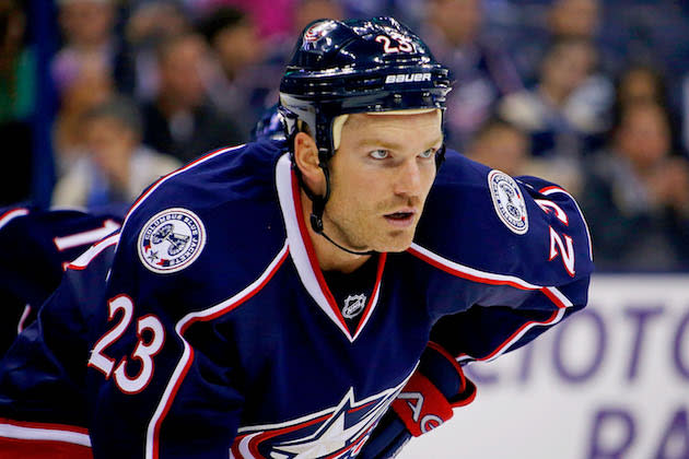 COLUMBUS, OH – OCTOBER 16: David Clarkson #23 of the Columbus Blue Jackets lines up for a face-off during the game against the Toronto Maple Leafs on October 16, 2015 at Nationwide Arena in Columbus, Ohio. (Photo by Kirk Irwin/Getty Images)