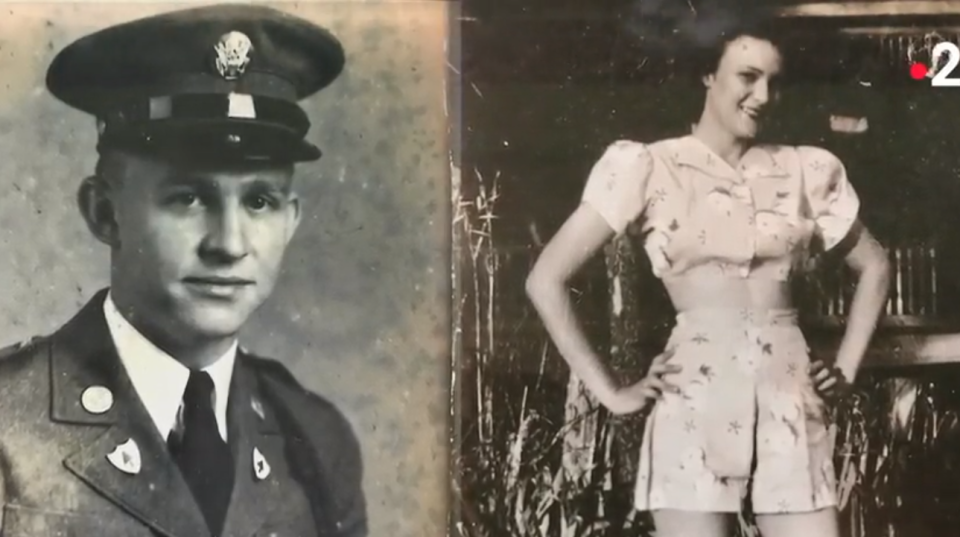 El soldado estadouidense KT Robbins y la francesa Jeanine Ganaye, en 1944, cuando se conocieron en Francia durante la Segunda Guerra Mundial. (Captura de video / France 2)