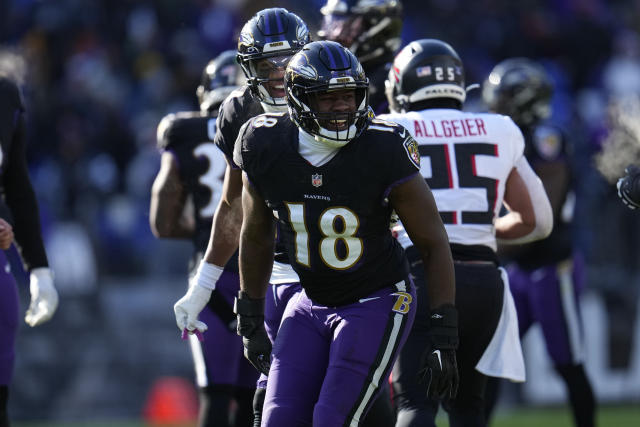 FILE - Baltimore Ravens linebacker Roquan Smith (18) plays during