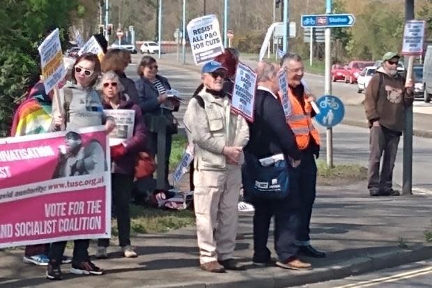 Demonstrators in Southampton protest at the sacking of 800 P&O Ferries staff.