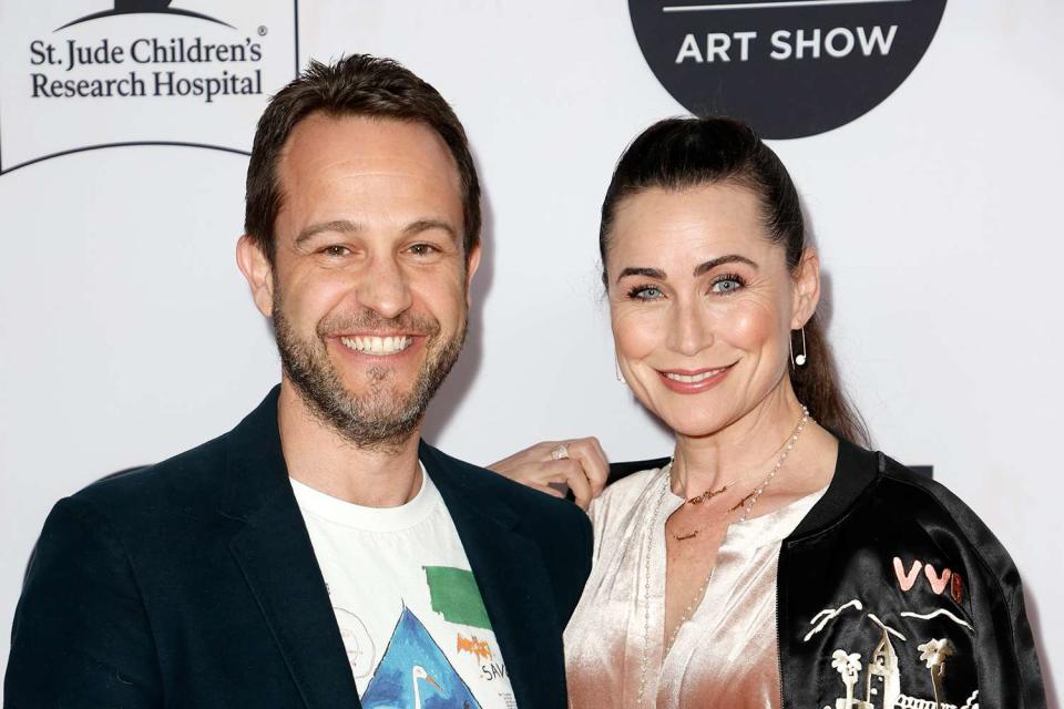 <p>Frazer Harrison/Getty</p> Sanford Bookstaver and Rena Sofer at the LA Art Show Opening Night Premiere Party Benefiting St. Jude in January 2022
