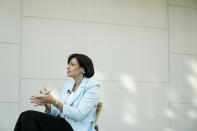 Dr. Rochelle Walensky, Director of the Centers for Disease Control and Prevention (CDC) speaks during an interview with the Associated Press on Wednesday, Dec. 8, 2021, in Atlanta. The CDC on Wednesday gave new details of the first U.S. cases of the new omicron variant of COVID-19. (AP Photo/Brynn Anderson)