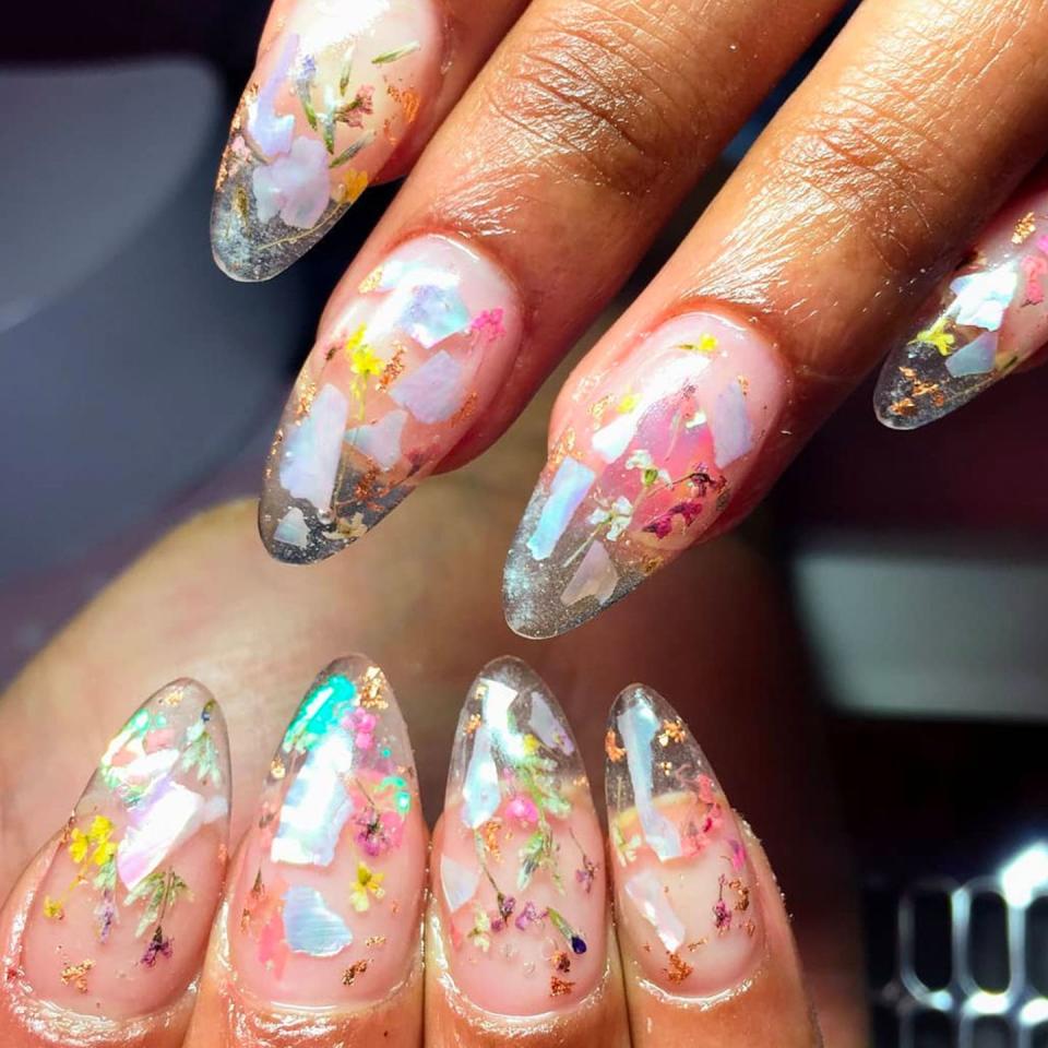 <p>Look out for this nail trend: Dried flowers embedded into gel nails. It's not your typical at-home mani job, though, so search your local salons for a nail artist like Melbourne-based Clara H. to give you the ultimate springtime look. </p><p><em>Design by <a href="https://www.instagram.com/p/BclJO7jFQGO/?taken-by=clarahnails" rel="nofollow noopener" target="_blank" data-ylk="slk:@claranails;elm:context_link;itc:0;sec:content-canvas" class="link ">@claranails</a></em></p>
