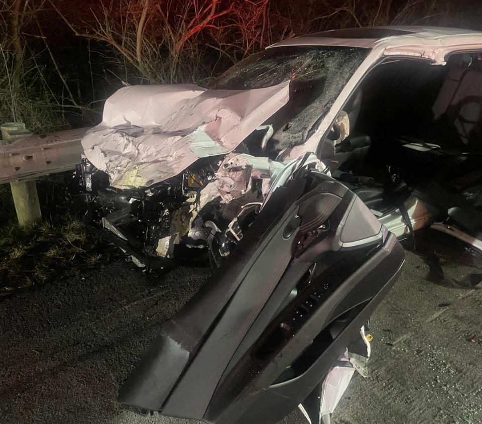 The Ohio State Highway Patrol responded to a crash after a sedan and a Ford pick-up truck collided, leaving three people injured late Thursday night.