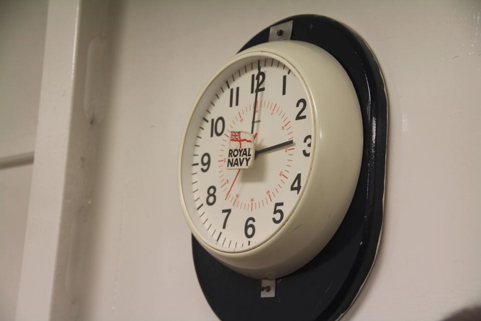 A clock on the Royal Yacht Britannia.