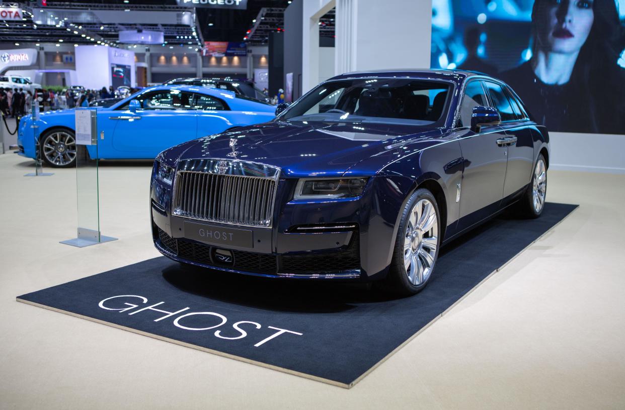 Bangkok, Thailand - April 4, 2021: Luxury car Rolls-Royce Ghost exhibited in BANGKOK INTERNATIONAL MOTOR SHOW 2021