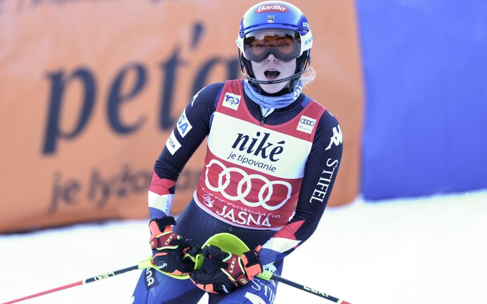 Mikaela Shiffrin of Team United States takes 1st place during the Audi FIS Alpine Ski World Cup Women's Slalom on January 21, 2024 in Jasna Slovakia