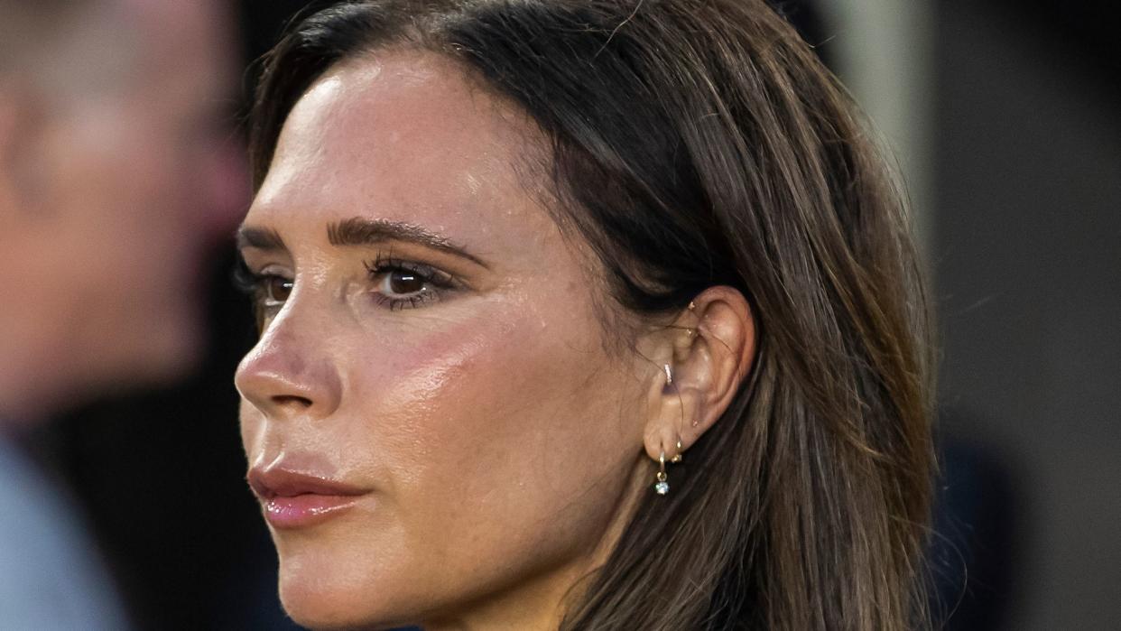 Victoria Beckham gazes toward the pitch prior to the Leagues Cup match between Cruz Azul and Inter Miami CF on Friday July 21, 2023 at DRV PNK Stadium in Ft. Lauderdale, FL.