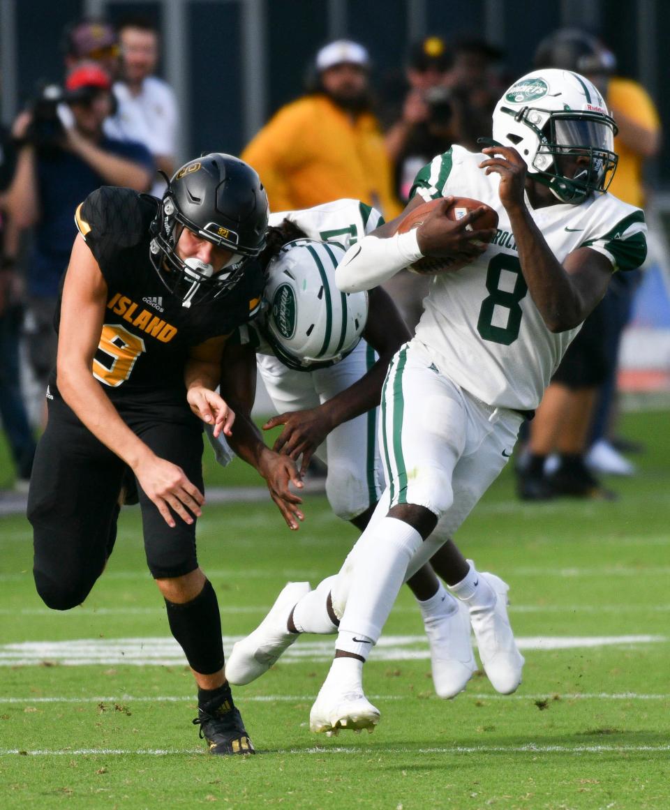 The Merritt Island Mustangs meet the Miami Central Rockets in the Class 5A state football championship Friday, Dec. 17, 2021. Craig Bailey/FLORIDA TODAY via USA TODAY NETWORK