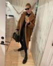 <p>The mother-of-one looked cosy af in this teddy bear coat and boot combination.</p>