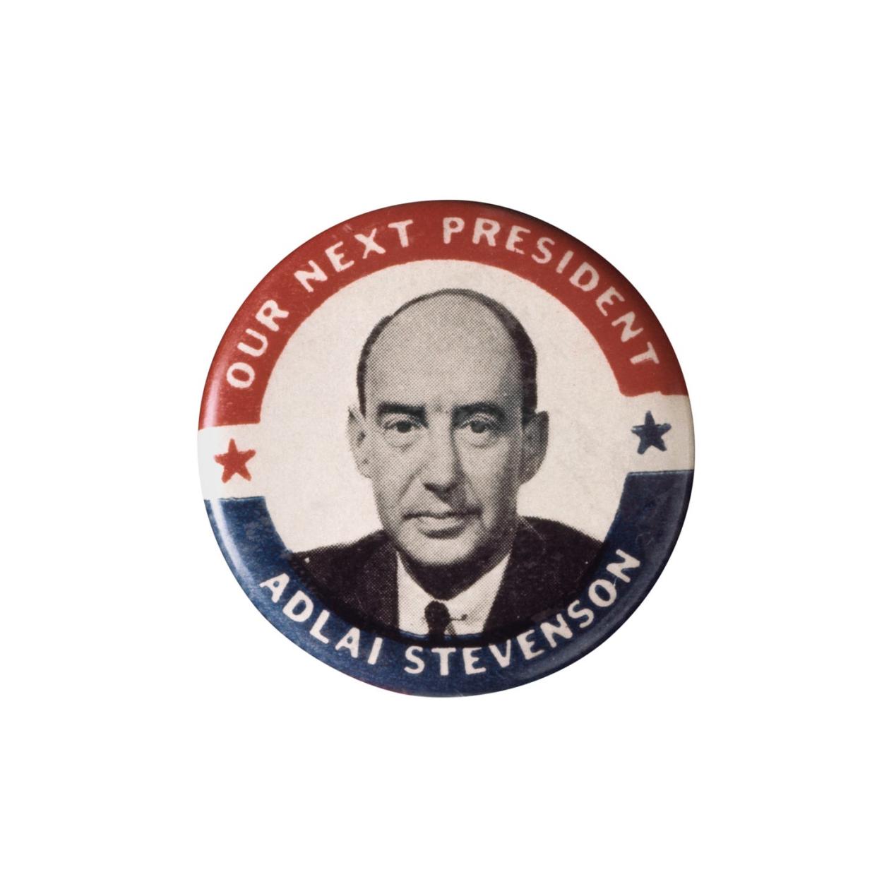 an american presidential election badge for democratic candidate adlai stevenson ii, circa 1952 photo by tony evansgetty images