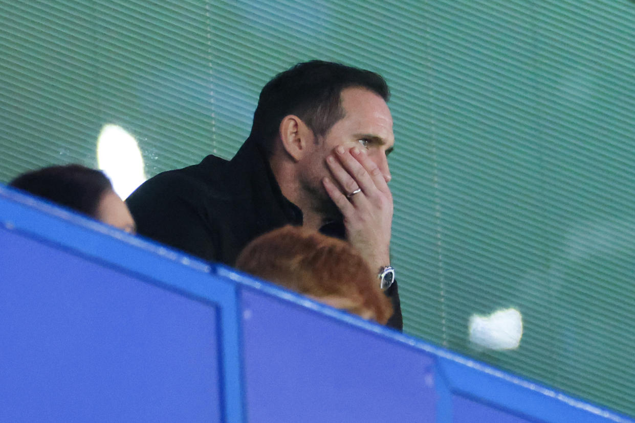 Frank Lampard looks on during the Premier League match between Chelsea and Liverpool at Stamford Bridge.