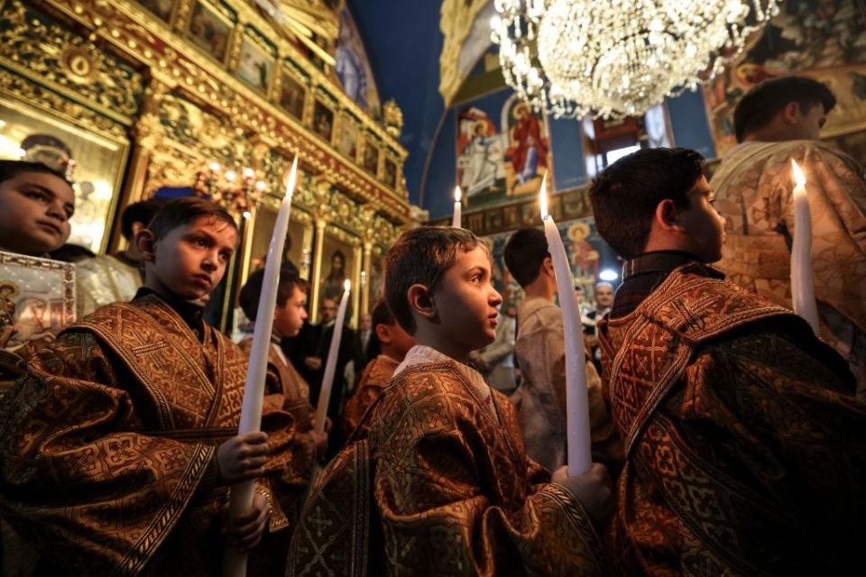 Orthodox Christmas mass at the Church of Saint Porphyrius in Gaza