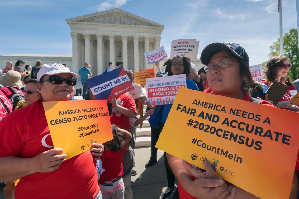 Protesters demonstrated against a planned citizenship question on the 2020 census outside the Supreme Court in April.